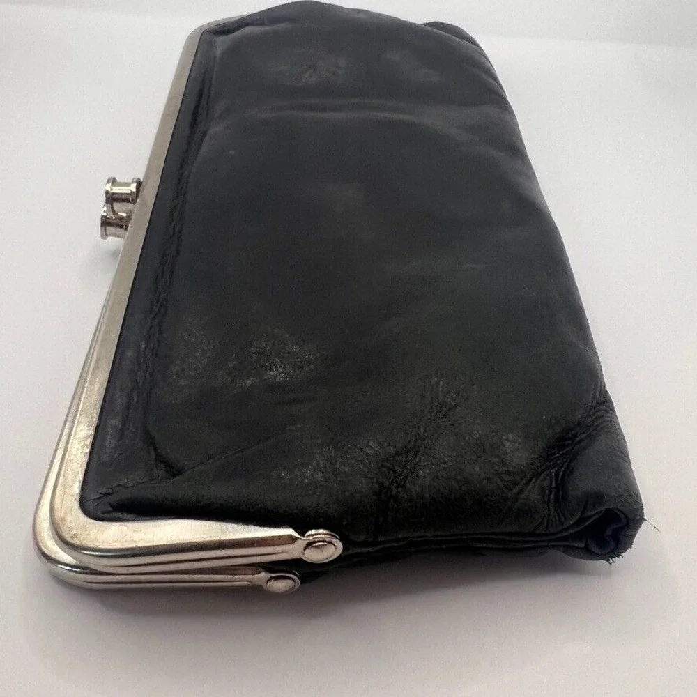 Vintage Women's‎ HOBO International Leather Double Frame Clutch Wallet Black